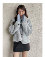 Cozy Flip-collar Fleece Short Jacket (Mitten Set)