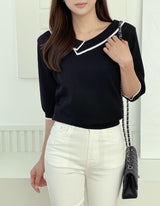 Roven Color Matching Collar Half-Length Knit