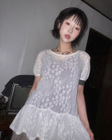 (2color) Dot Star Frill Mesh Half Sleeve Tee