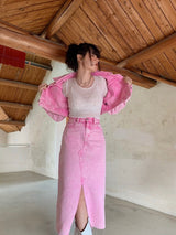 [SALE] Pink cropped denim jacket