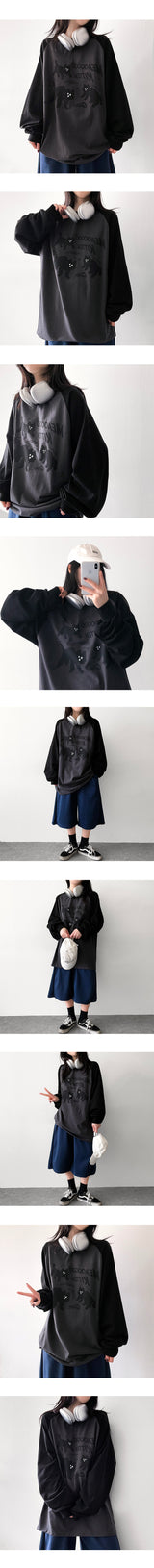 Oat boxy raglan cat sweatshirt