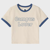 キャンパスラバークリームクロップ半袖リンガーtシャツ