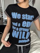 Color Contrast Dart Print Semi-Cropped T-Shirt 5color