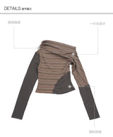 CONFUN Asymmetrical off-the-shoulder, laid-back and slimming base layer, striped knitted patchwork top
