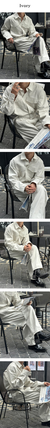 [SET UP가능] ステッチツーポケットシャツ(2color)