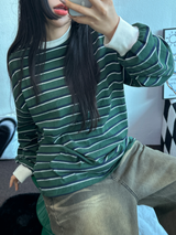 STRIPE OVER BOXY BOYFRIEND ロングスリーブTシャツ ❤💚🩵🧸4COLOR