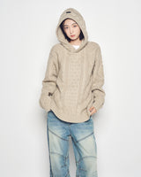 25FW ローゲージケーブルニットフーディー ベージュ