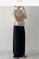 Pleated Mock Neck Cap Sleeve Blouse