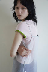 アシンメトリースリーブビーチTシャツ PINK/GREEN