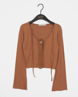 Delo Vintage Big Button Lace Strap Cardigan