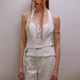 Shell Leather String Belt (Black)