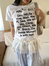 Comti lettering printing semi-cropped short-sleeved T-shirt