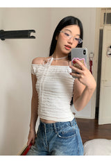 Star frill lace off-shoulder tee