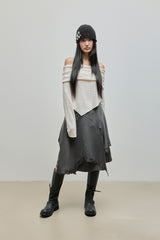 Unbalanced Lace Midi Skirt_Charcoal