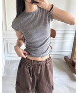 Pigment washing crop t-shirts(4color)
