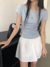 ビネンウィメンズボートネックシャードスリット半袖Tシャツ