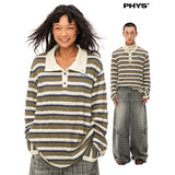 ストライプニットパネルハイネック長袖Tシャツ