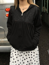 Flower Lace Two-tone Hooded Zip-up (3c)