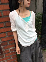 Bella Henley Neck Three Quarter Button Roll-Up T-Shirt