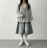 ワヌリネンボタンフーデッドカーディガン