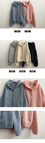 Tory button hooded knit cardigan