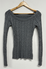 OFF SHOULDER TWISTED SLIN LONG KNIT 🩶🤍🖤3COLOR
