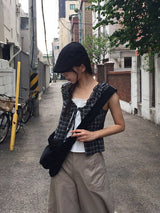 Borin Frill Lace Ribbon Layered Sleeveless Blouse