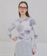 Flower Photo Printed Top - Grey