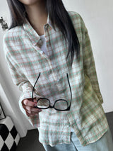 Ani Sheer Check Oversized Shirt 3color