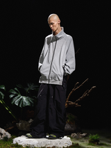 RELABEL 24AW バタフライ - スケール スプリット ナイロン パッチワーク デコンストラクト シームブレーカー スタンドカラー ジップ スウェットシャツ