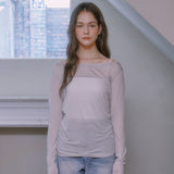 See-through Boat Neck T-shirt - LIGHT GRAY