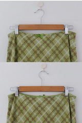 MELON CHECK RIBBON LONG SKIRT