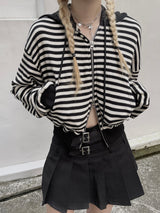 Waffle Stripe Crop Hoodie (2colors)