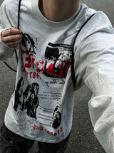 メタルプリンティング長袖ルーズフィットTシャツ