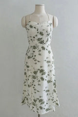 OLIVE PETAL TIE HALTER SLIT DRESS