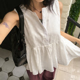 Cordan Punching Flare Button Sleeveless Blouse