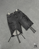 6X ジッパースリットバミューダパンツ（ブラック）