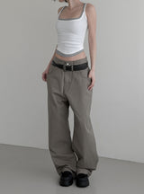 Poble Embroidered Patch Rivet Cotton Pants