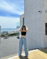 DESTROYED WIDE DENIM PANTS code 21006