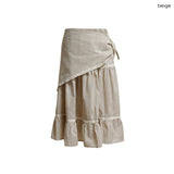 (2color) Scarf Slub Stripe Lace Tiered Skirt
