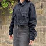 ブラックルーズフィットクロップドデニムジャケット code 20003