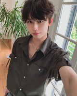 Minimal One-Pocket Roll-Up Short-Sleeve Shirt