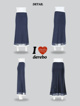 Navy Dotted Lace Chiffon Long Skirt