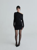 Shirring symbol dress (Black)