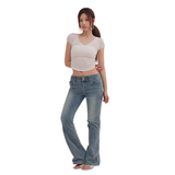 RIBBON STITCH BOOTCUT JEANS [BLUE]