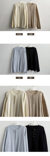 Ichi cable snap henry neck knitwear