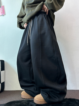 STRING/FLEECE❤SIDE PINTUCK BALLOON LONG PANTS WIDE🤍🩶🖤3COLOR