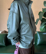 (UNISEX) LEATHER FAUX-LEATHER AUTUMN BOXY ルーズフィットフィールドジャケット – KHAKI