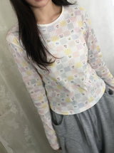 ヒデニフラワーパッチワークパンチングTシャツ