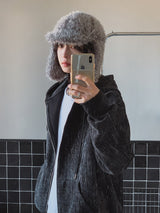 Dets two way velvet hoodie zip-up